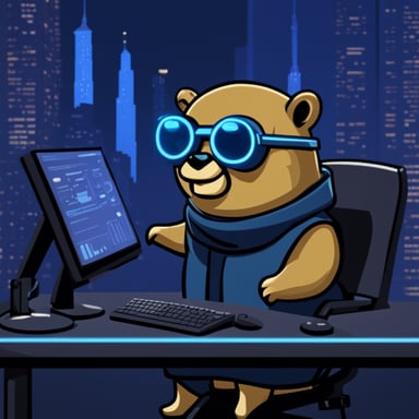 Go Blue Gopher as a cyberpunk gopher doing crypto trading.