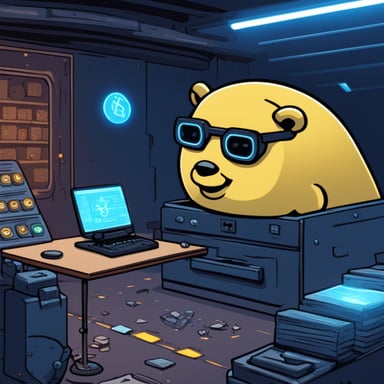 Cyberpunk Go Blue Gopher guarding a vault full of crypto money.