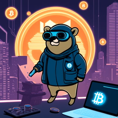Cyberpunk Go Blue Gopher protecting bitcoin