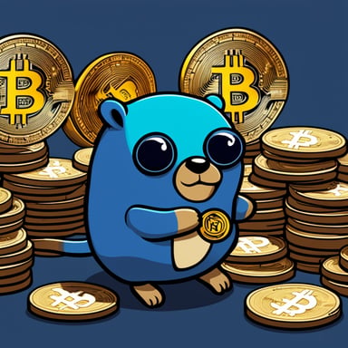 Cyberpunk Go Blue Gopher protecting bitcoin