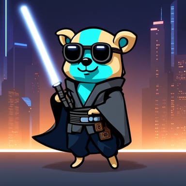 Go Blue Gopher as a cyberpunk crypto Jedi.