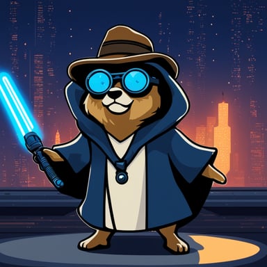 Go Blue Gopher as a cyberpunk crypto Jedi.