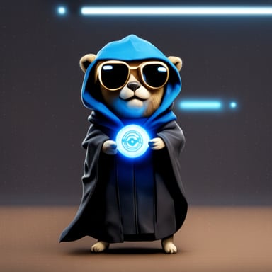 Go Blue Gopher as a cyberpunk crypto Jedi.