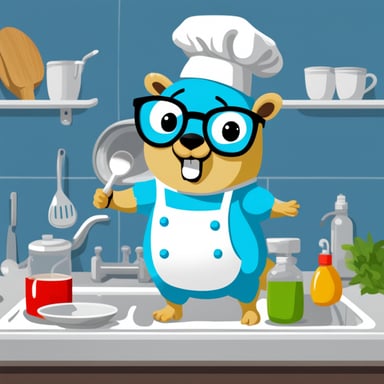 Go Blue Gopher doing dishes in a hyperrealistic style.