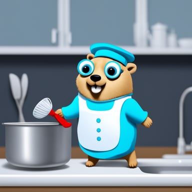 Go Blue Gopher doing dishes in a hyperrealistic style.