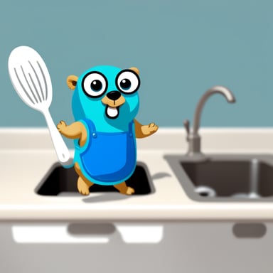 Go Blue Gopher doing dishes in a hyperrealistic style.