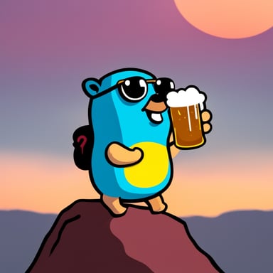 Go Blue Gopher watches a sunset on top of the hill while holding a beer.