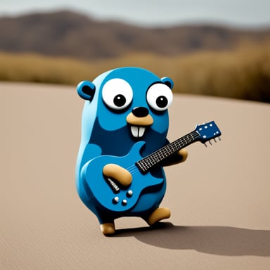 Go Blue Gopher rocks on an electric guitar.