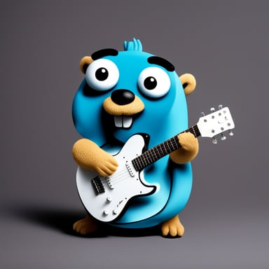 Go Blue Gopher rocks on an electric guitar.