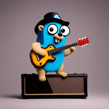 Go Blue Gopher rocks on an electric guitar.