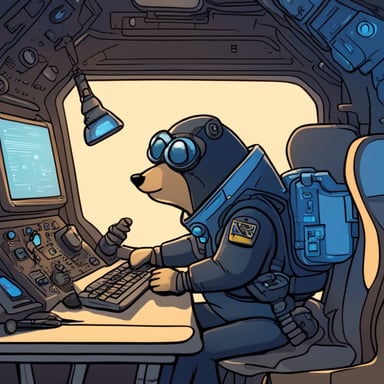 Cyberpunk Go Blue Gopher is comically trying to fix a space shuttle.