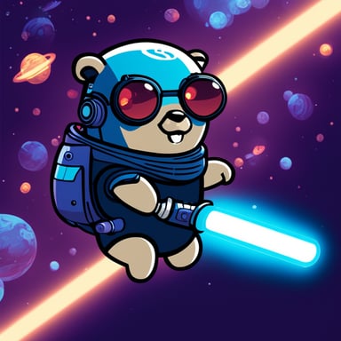 Cyberpunk Go Blue Gopher floating in space with a lightsaber.