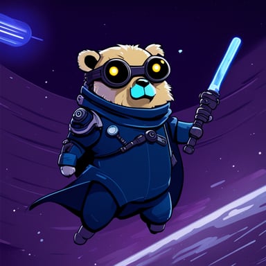 Cyberpunk Go Blue Gopher floating in space with a lightsaber.