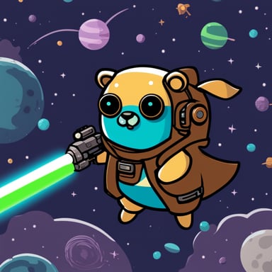 Cyberpunk Go Blue Gopher floating in space with a lightsaber.