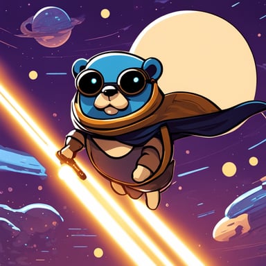 Cyberpunk Go Blue Gopher floating in space with a lightsaber.