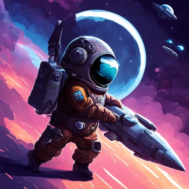 Cyberpunk Go Blue Gopher in space fixing a space shuttle.