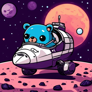Cyberpunk Go Blue Gopher in space fixing a space shuttle.