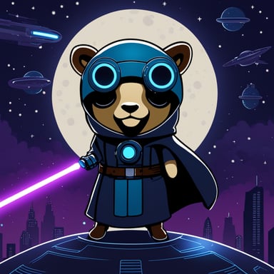 Go Blue Gopher as a Jedi cyberpunk in space.