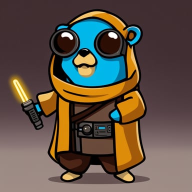 Go Blue Gopher as a Jedi cyberpunk in space.