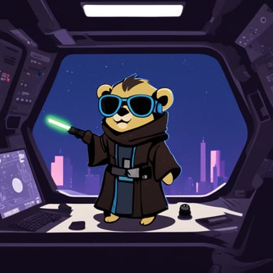 Go Blue Gopher as a Jedi cyberpunk in space.
