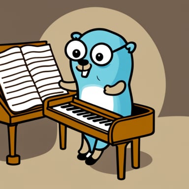 Go Blue Gopher playing piano.