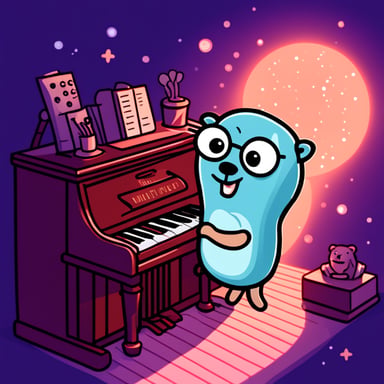 Go Blue Gopher playing piano.