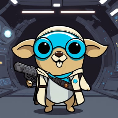 Go Blue Gopher as a Jedi cyberpunk in space with a welcoming face.