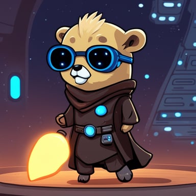 Go Blue Gopher as a Jedi cyberpunk in space with a welcoming face.