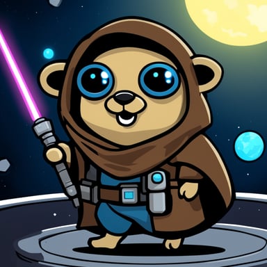 Go Blue Gopher as a Jedi cyberpunk in space with a welcoming face.