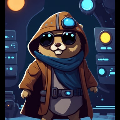 Go Blue Gopher as a Jedi cyberpunk in space with a welcoming face.
