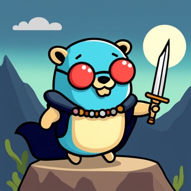 Go blue gopher as an ancient warrior with a sword and a coat.