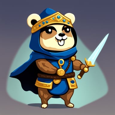 Go blue gopher as an ancient warrior with a sword and a coat.