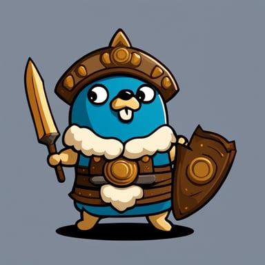 Go Blue Gopher as an ancient warrior with a big sword and a shield.