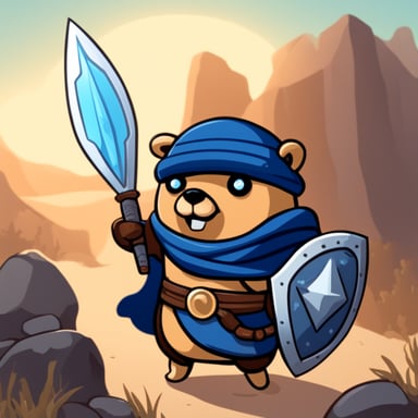 Go Blue Gopher as an ancient warrior with a big sword and a shield.