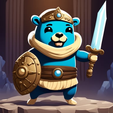 Go Blue Gopher as an ancient warrior with a big sword and a shield.