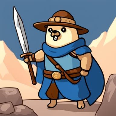 Go Blue Gopher as an ancient warrior with a big sword and a shield.
