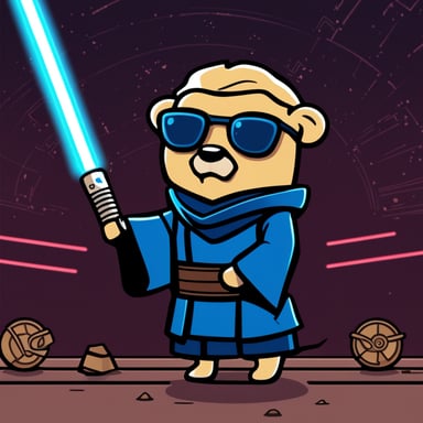 Go Blue Gopher as a crypto Jedi cyberpunk strikes an epic posture.