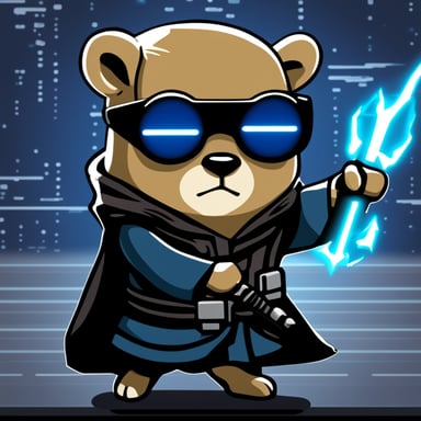 Go Blue Gopher as a crypto Jedi cyberpunk strikes an epic posture.