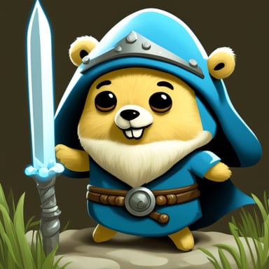 Go Blue Gopher as a warrior with an ancient magic sword and a shield.