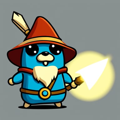 Go Blue Gopher as a warrior with an ancient magic sword and a shield.