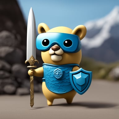Go Blue Gopher as a warrior with an ancient magic sword and a shield.