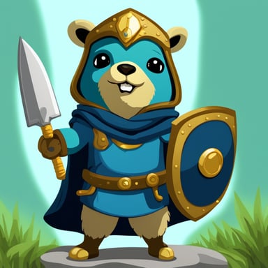 Go Blue Gopher as a warrior with an ancient magic sword and a shield.