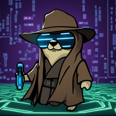 Go Blue Gopher as a crypto Jedi cyberpunk inside the matrix.