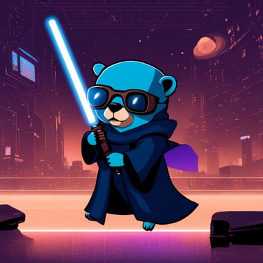 Go Blue Gopher as a Jedi cyberpunk inside the matrix.