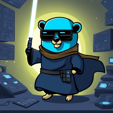 Go Blue Gopher as a Jedi cyberpunk fighting the matrix.