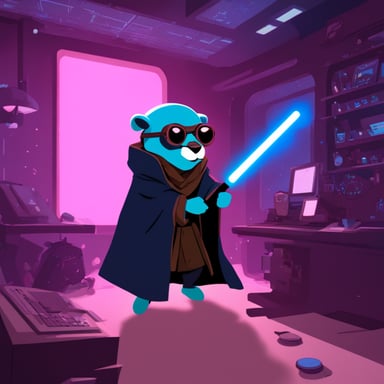Go Blue Gopher as a Jedi cyberpunk fighting the matrix.