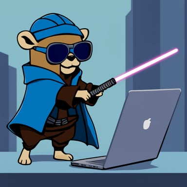 Go Blue Gopher as a Jedi cyberpunk fighting the matrix.