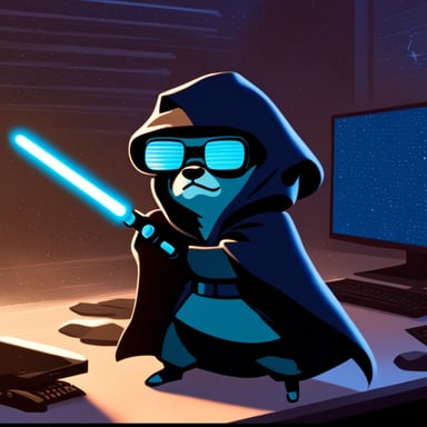 Go Blue Gopher as a Jedi cyberpunk fighting the matrix.