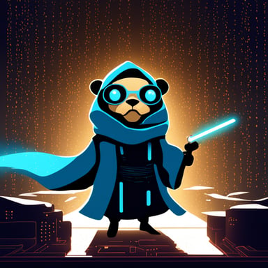 Go Blue Gopher as a Jedi cyberpunk surrounded by the matrix source code.