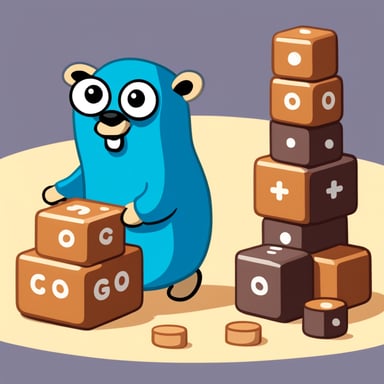 Go Blue Gopher, dressed as a kid, plays with bricks painted with matrix symbols.